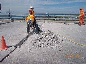 Control joint concrete removal looking north