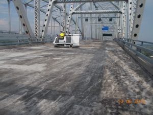 Concrete deck abrasive blast cleaning looking west