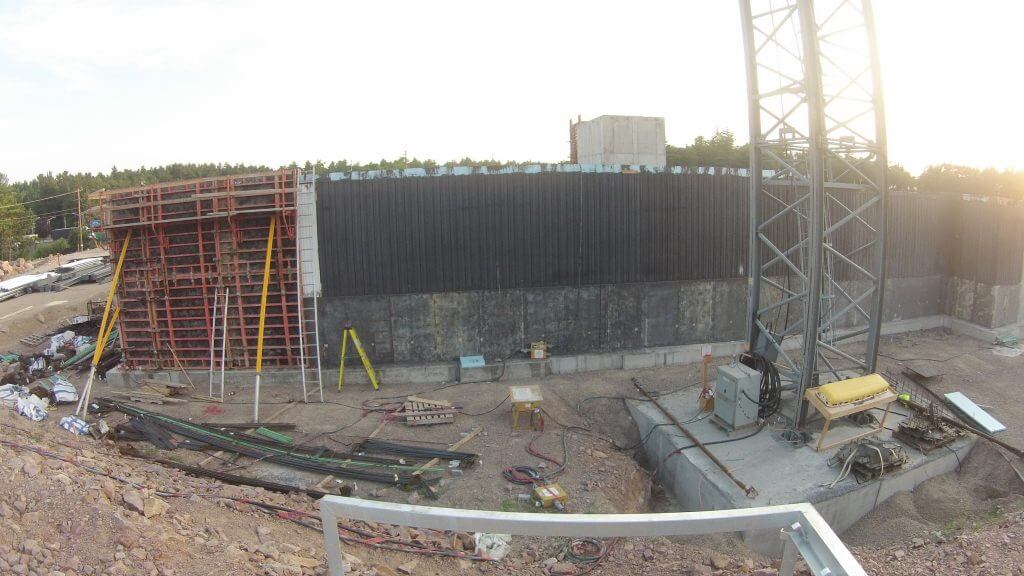 Foundation and mock up  walls for the new facility